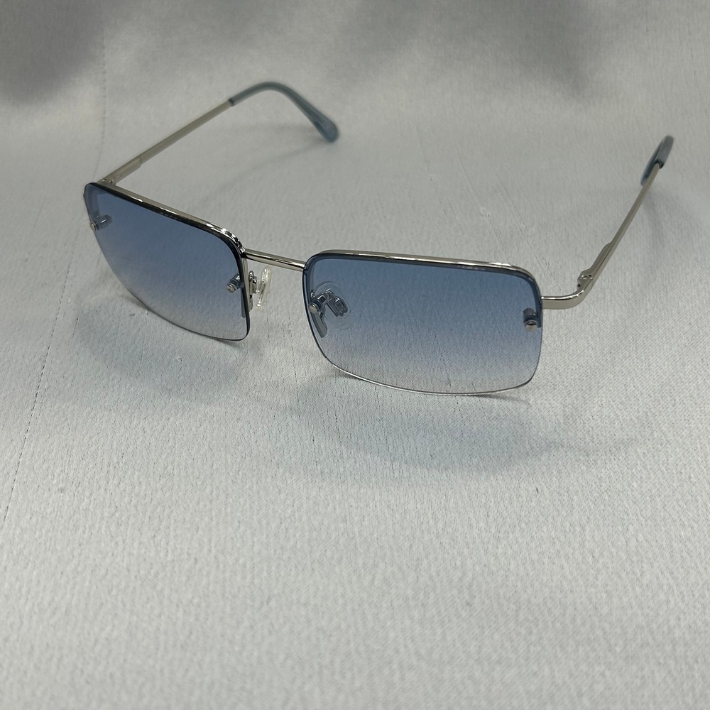 The Fresh Silver Sunglasses Blue Rimless Gradient Lens Rectangular Trim 4003 Y2K